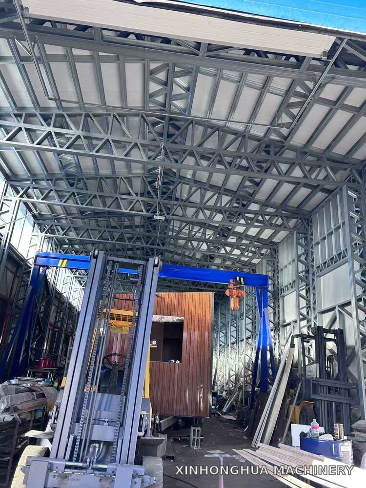 Interior view of light gauge steel roof trusses at a Bulgarian construction site