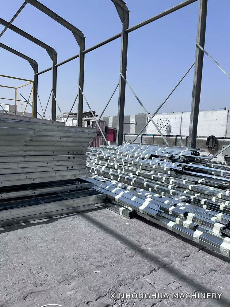 Prefabricated light gauge steel members organized at a UAE construction site