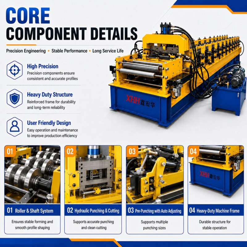 Purlin roll forming machine rollers and hydraulic component details